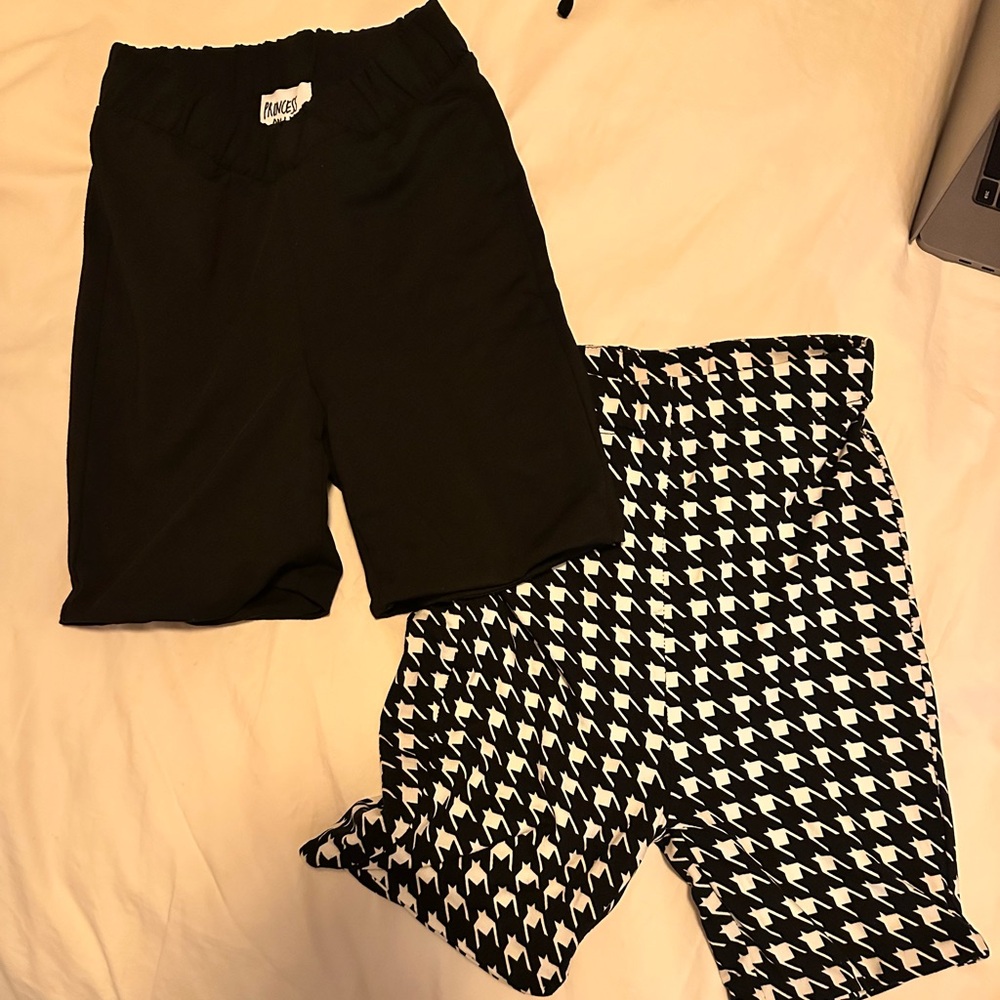 Princess Polly Black Ruffle V-waistband & B/W houndstooth Biker Shorts (bundle)